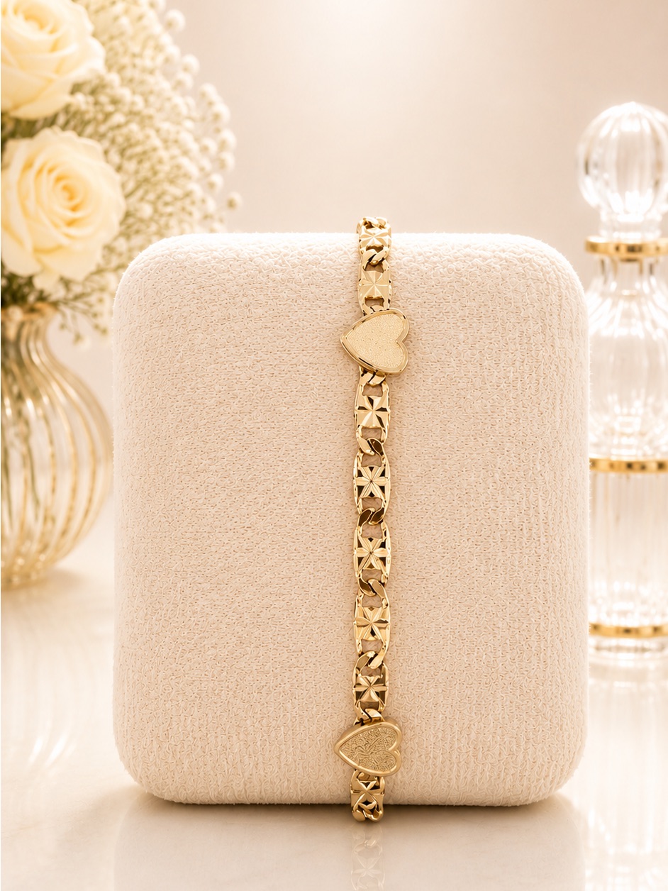 Elegant 14k Gold Plated Heart Link Bracelet  Women Jewelry